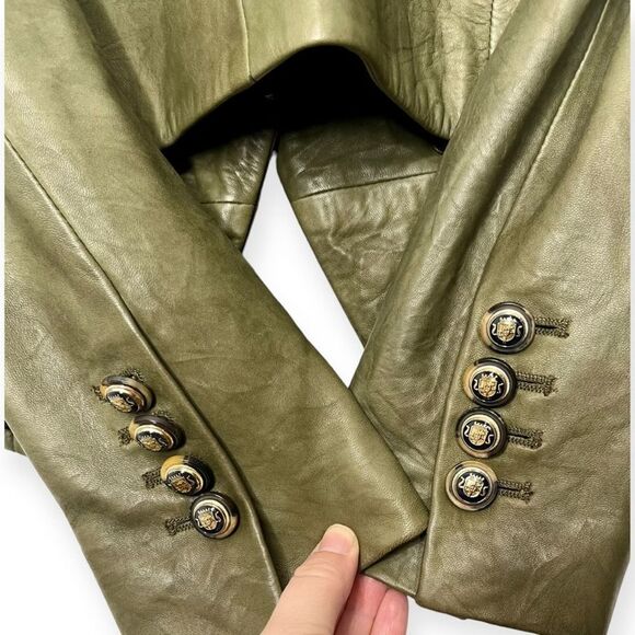 Sz 2 Veronica Beard Cooke Leather Dickey Jacket Blazer Olive Green - Picture 8 of 14